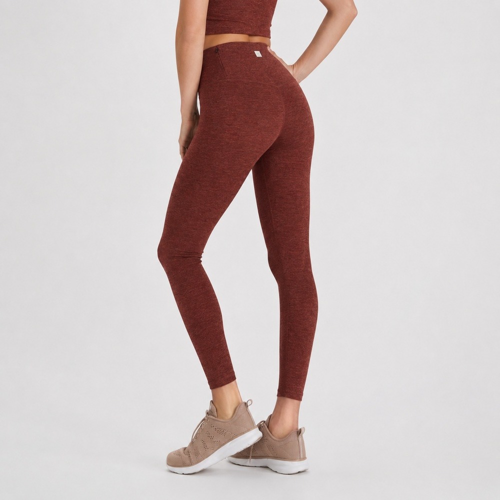 Vuori Womens Daily Legging Marsala Heather High Rise DreamKnit Zip Pocket